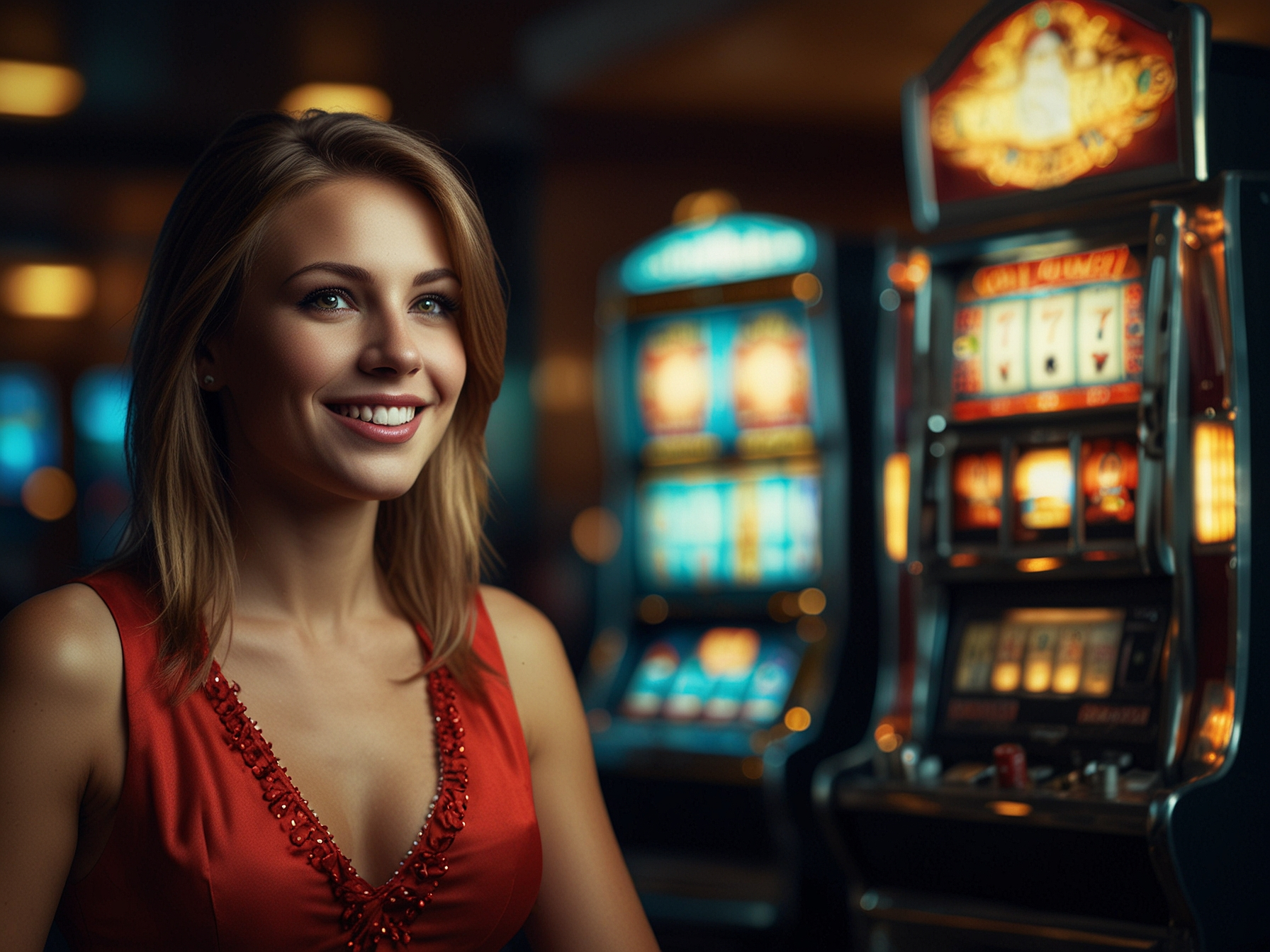 Gracz wygrywający przy automacie w kasynie